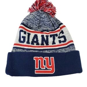 New York Giants Beanie One Size Blue Red NFL Football Embroidered Pom Pom Knit